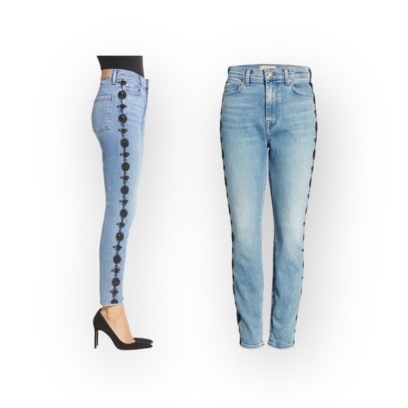 7FAM 7 for all Mankind Luxe Vintage ☻︎ High Sequin Embroidery Skinny Jeans ☻︎ 24 - Picture 15 of 16